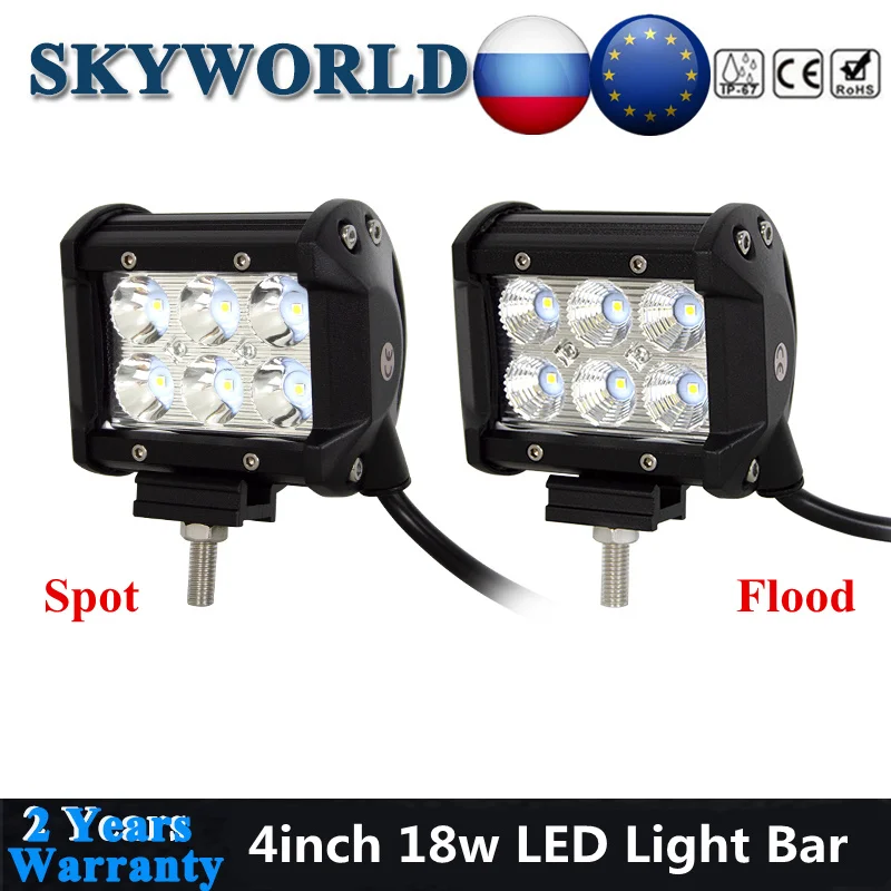 

SKYWORLD Pair 4inch 18w LED Light Bar Offroad Spot Flood Driving Lights For Car Auto Niva Lada 4x4 ATV 12V 24V Fog Lamp Trailer