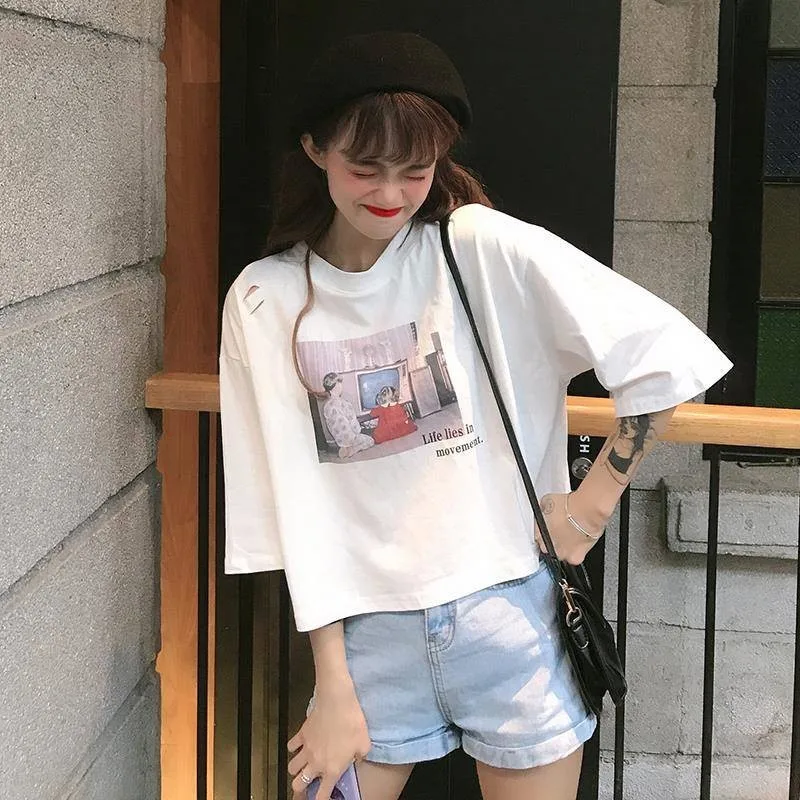 Футболка женская с коротким рукавом универсальная простая трендовая Милая