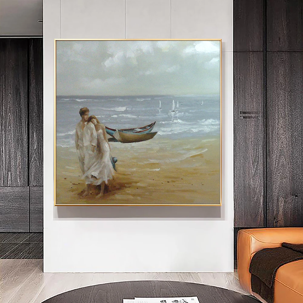 

Lovers Walking On the Beach Painting 100% Hand Painted Oil Painting On Canvas Handmade Wall Art Without Frame For Home Decor