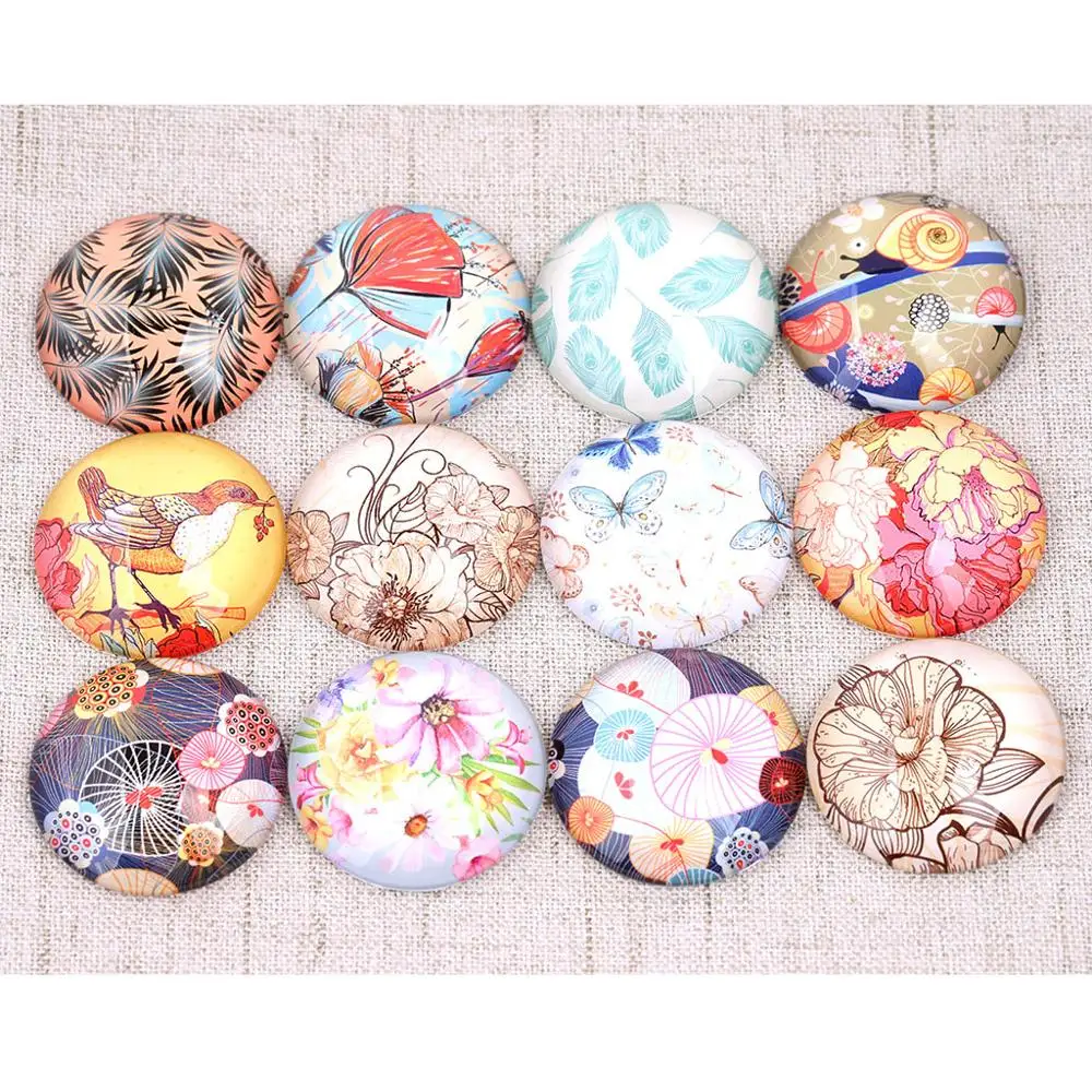 Onwear Mixed Vintage Bird Flower Snail Photo Round Glass Cabochon 12mm 14mm 18mm 20mm 25mm Diy Jewelry Findings