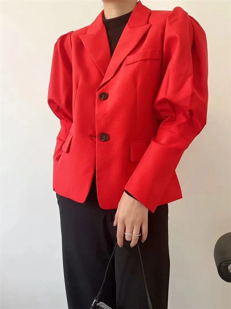 

Garment Horn Sleeve Blazer Suit Women Solid Colors Single Breasted Office Blazer Casual Commute Suit 2021 New Fashion Warm Coats
