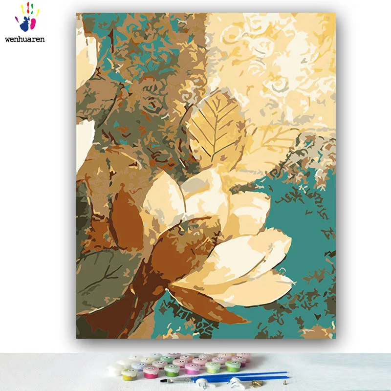 DIY colorings pictures by numbers with colors Magnolia picture drawing painting framed Home decor Two pieces | Дом и сад