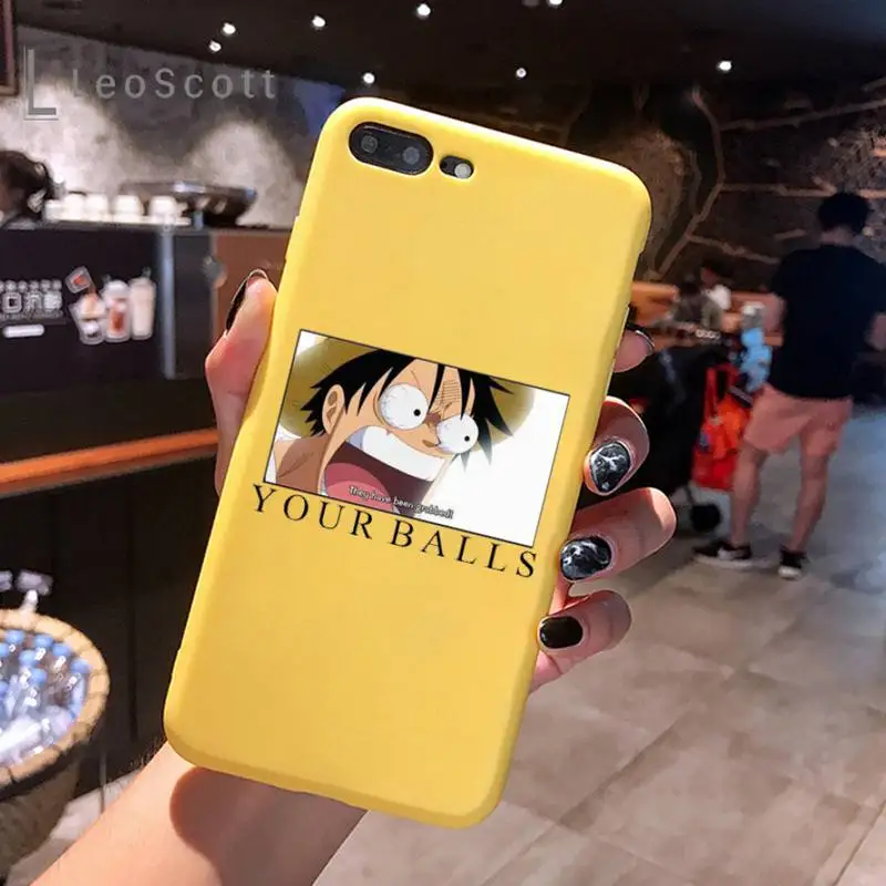 

One Piece Luffy Phone Case Yellow Candy Color for iPhone 6 7 8 11 12 s mini pro X XS XR MAX Plus