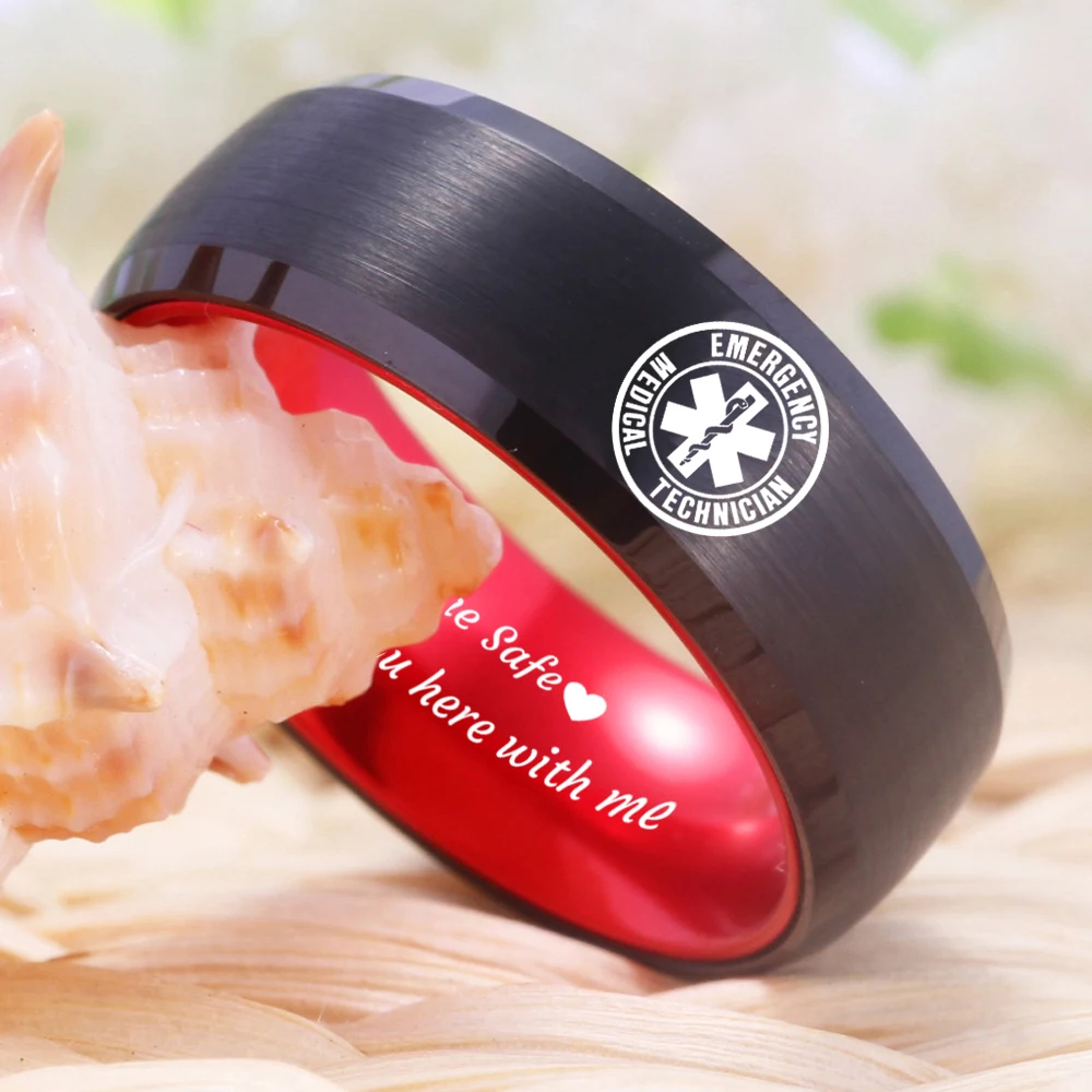 Медицинское кольцо YGK черное вольфрамовое с красным юбилеем