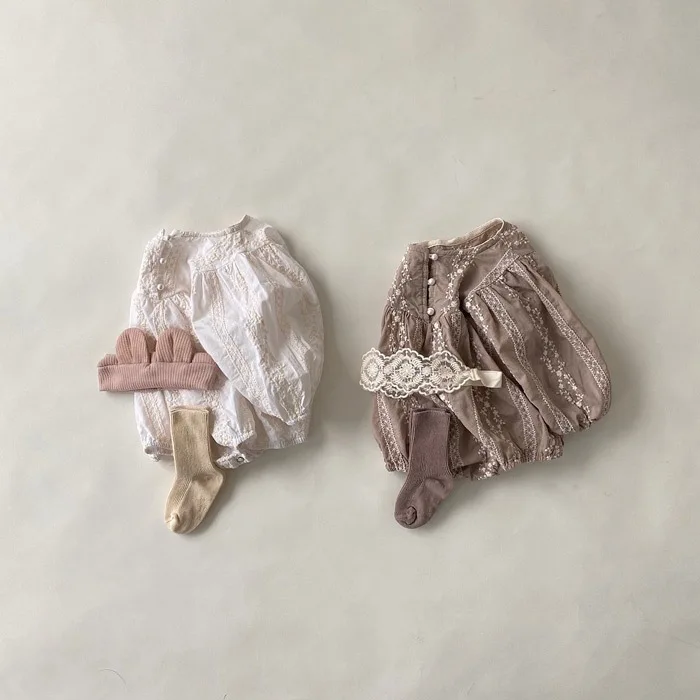 Newborn Baby Girls Casual Clothes Autumn New Long Sleeve Bodysuit Toddler Girls Cotton Embroidered Jumpsuit