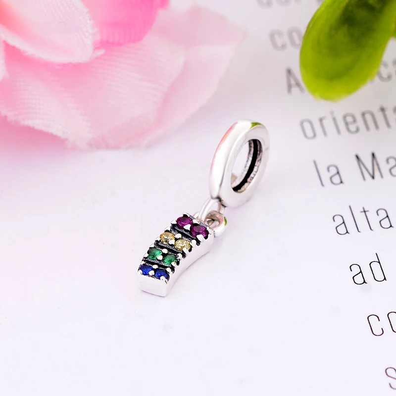 100% Серебро 925 квадратные фиолетовые желтые синие циркониевые бусины Висячие