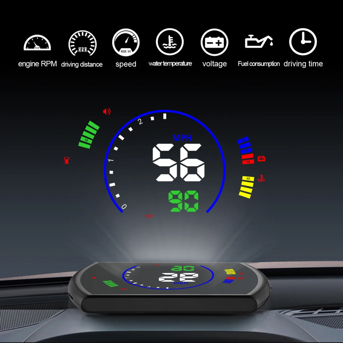 

dual HUD display 5.8 inch Digital Speedometer S600 Head Up Display Car HUD OBD2 Windshield Projector Fatigue Driving Reminder
