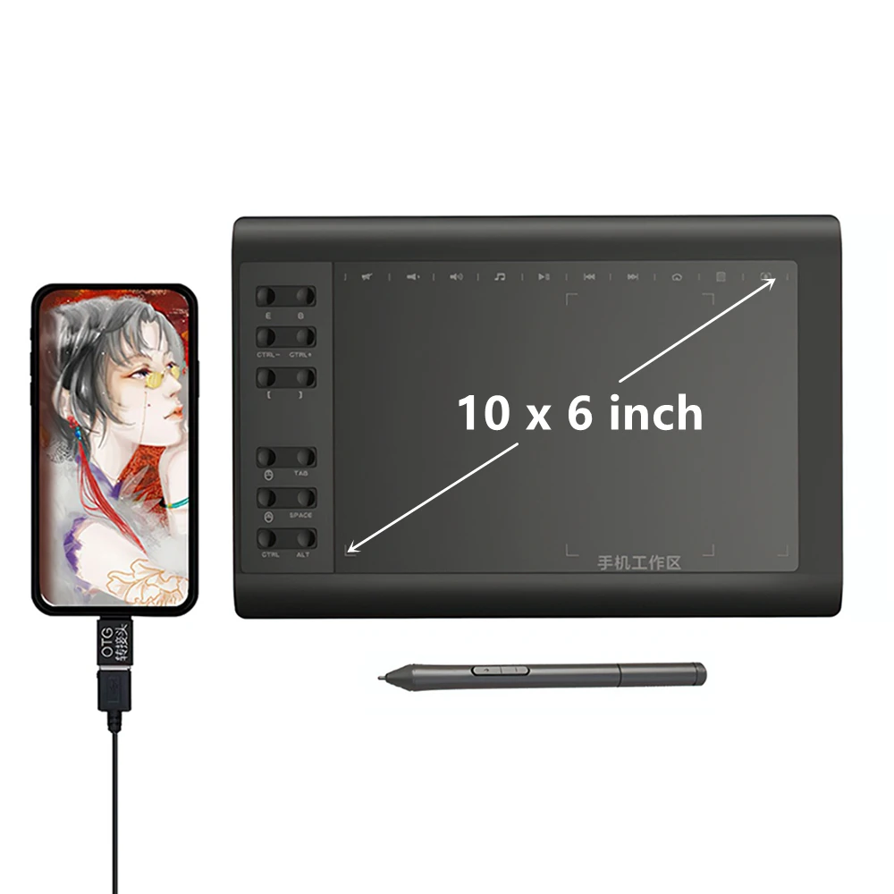 

10 x 6 Inch Graphics Drawing Digital Tablets Signature Pen Tablet with 8192 Level Battery-Free Stylus Pen for Drawing & Game OSU