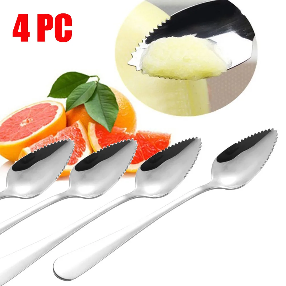 

4PC Thick Stainless Steel Grapefruit Spoon Dessert Spoon Serrated Edge stainless steel Fruit and Vegetable Kitchen Tools 2021