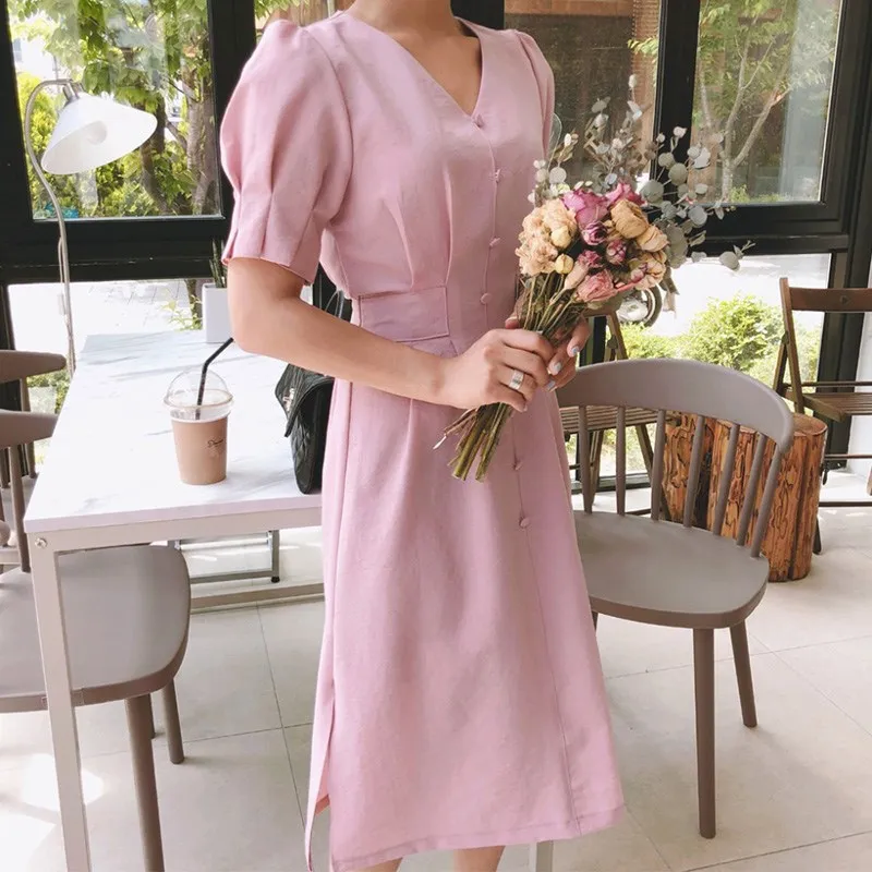 2019 женское летнее винтажное платье во французском стиле с поясом и пуговицами