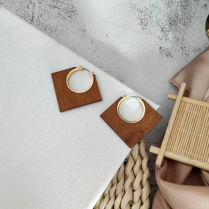 Родиевое покрытие Boho стильные серьги из дерева Женские винтажные серьги для женщин Геометрические Этнические серьги-висюльки модные ювелирные изделия оптом - Окраска металла: Родиевое покрытие