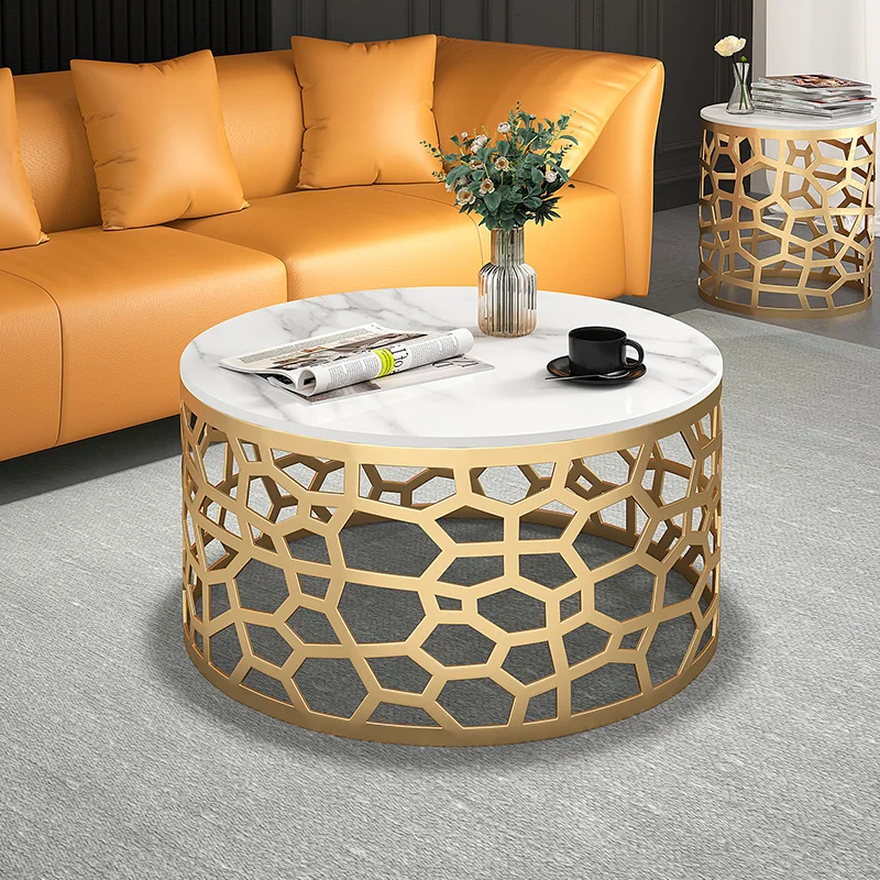 

Stone Plate round Tea Table Light Luxury Modern Simple Home Small Apartment Living Room Designer Creative Iron Table