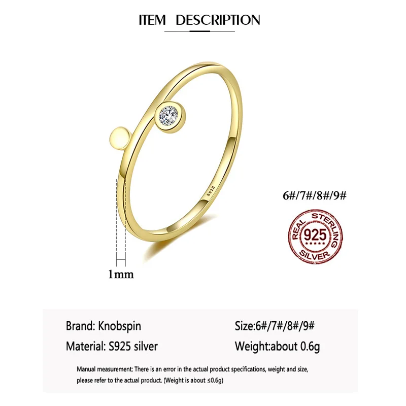

Knobspin 100% 925 Sterling Silver Fashion Golden Asymmetric Geometric High Carbon Diamond For Women Rings Fine In Style Jewelry