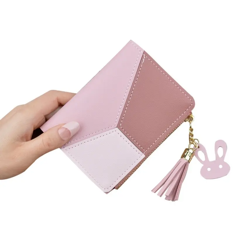 

Geometric Women Cute Pink Wallets Pocket Purse Card Holder Patchwork Wallet Lady Female Fashion Short Coin Burse Money Bag