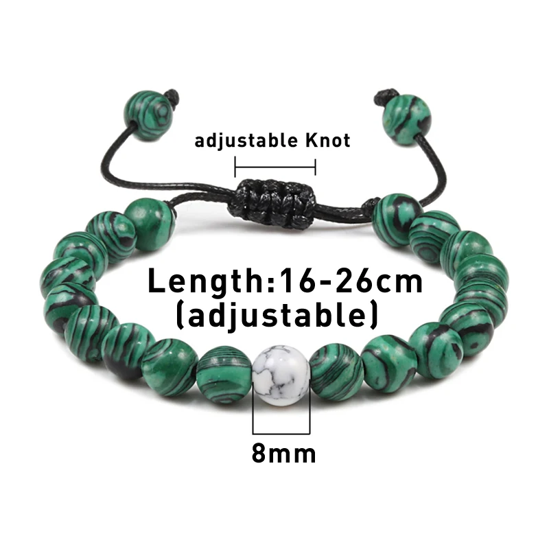 Шарм 8 мм бусины Регулируемый расстояние браслет мужской женский натуральный