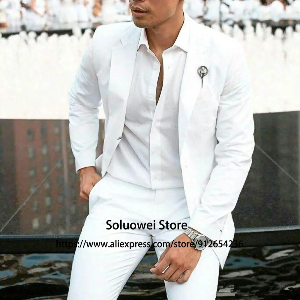 

Beach Wedding Slim Fit Mens Suits For Groom Prom Tuxedo 2 Piece Jacket Pants Set Formal Party Blazer Masculino Costume Homme