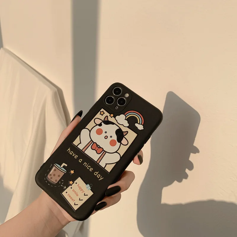 Японский милый чехол для телефона с изображением чая и коровы iPhone 12 11 Pro Max X XR XS 7 8