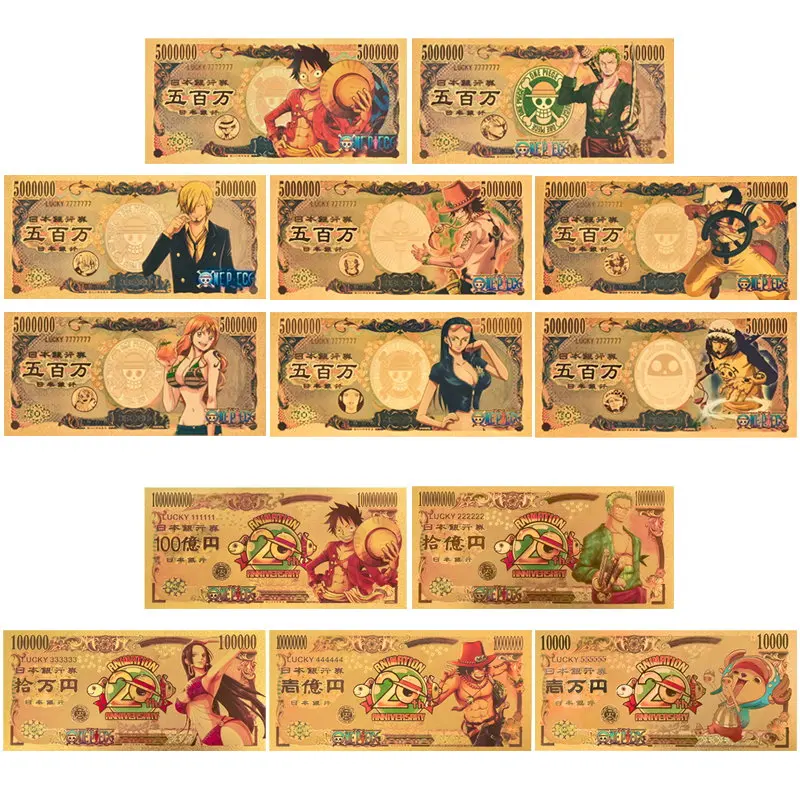 Японское аниме цельный мультяшный Золотой фольгированный банкнот искусственная