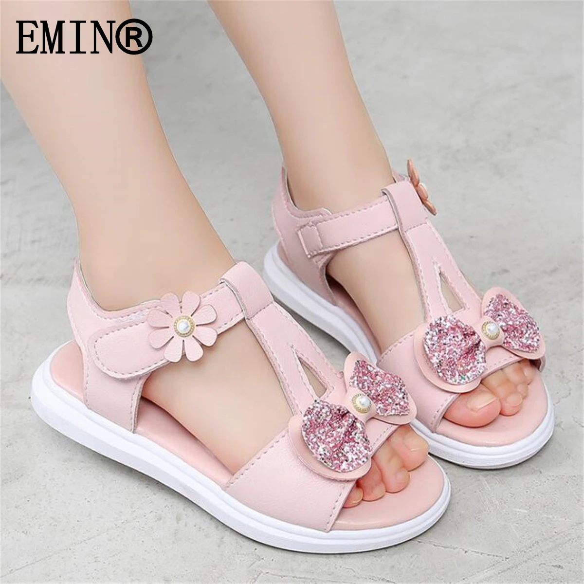 Босоножки принцессы для девочек Новинка лета 2021 модные украшения с бантом и