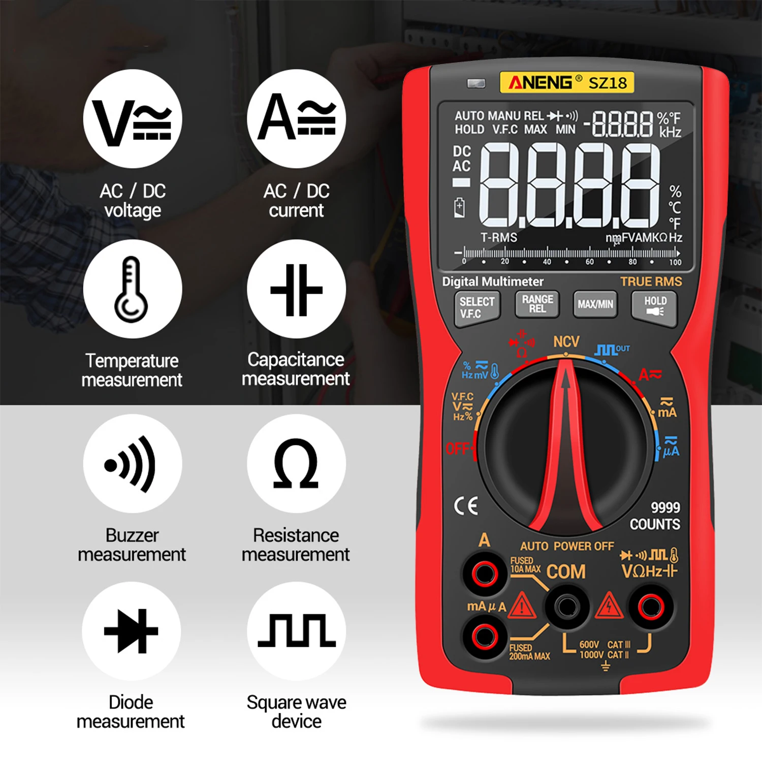 ANENG Цифровой мультиметр 9999 отсчетов T RMS AC/DC напряжение и емкость тока Диод