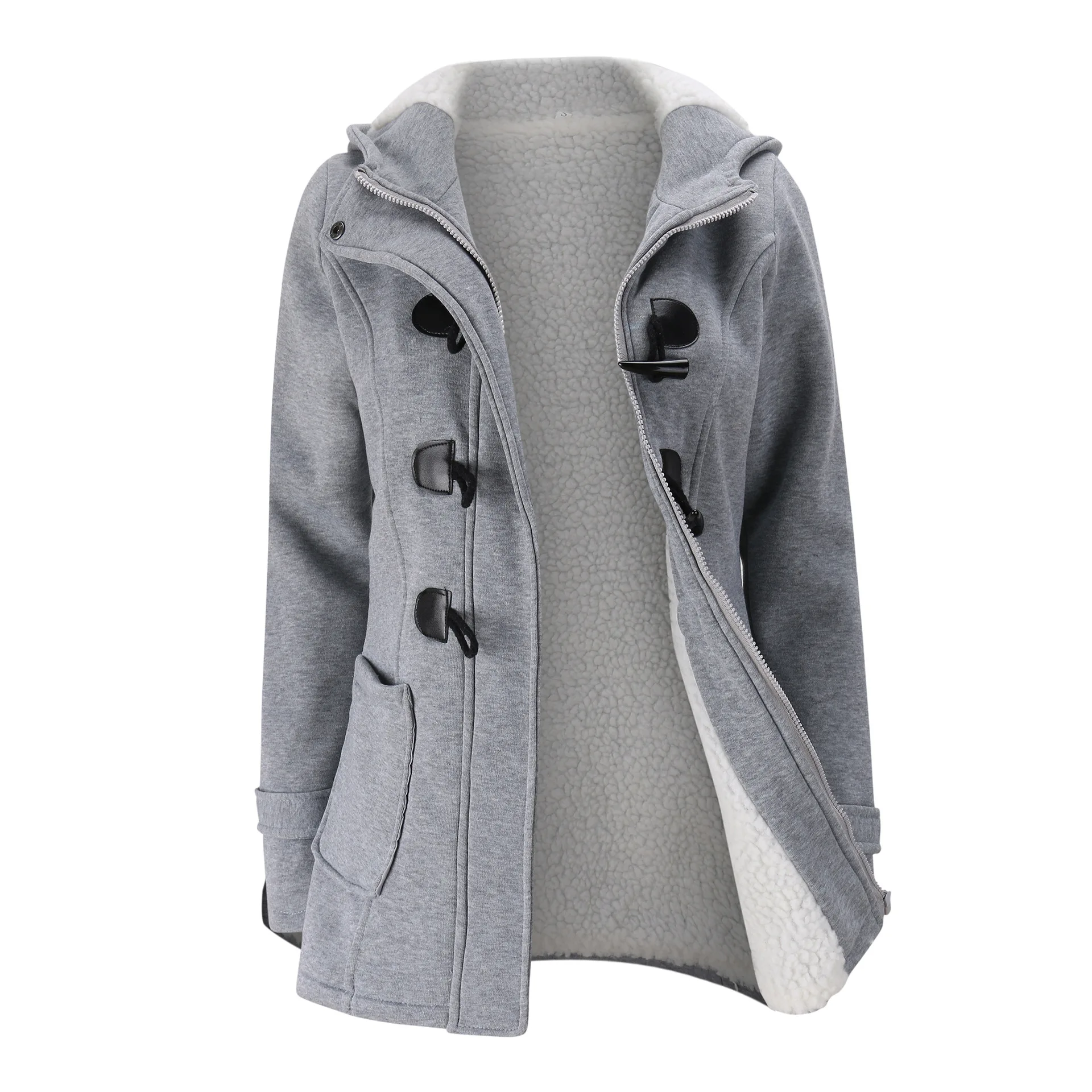 

Winter Horn Button Horn Button Hooded Coat Womens Thick Warm Outwear Parkas Coat Crop Jacket Boutique Women Clothing 2021