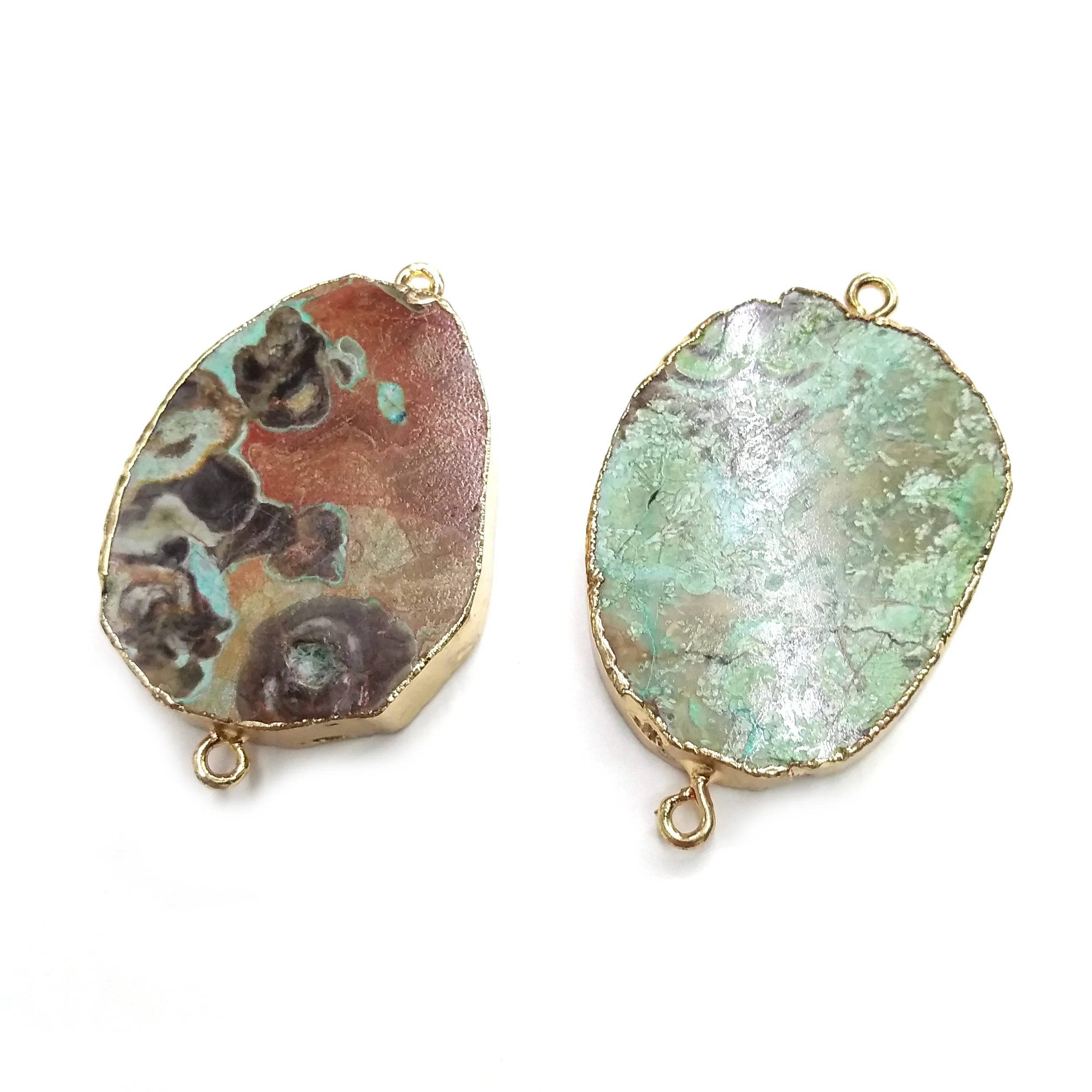 Натуральный камень ломтик Агаты Подвески Соединитель с двумя отверстиями для