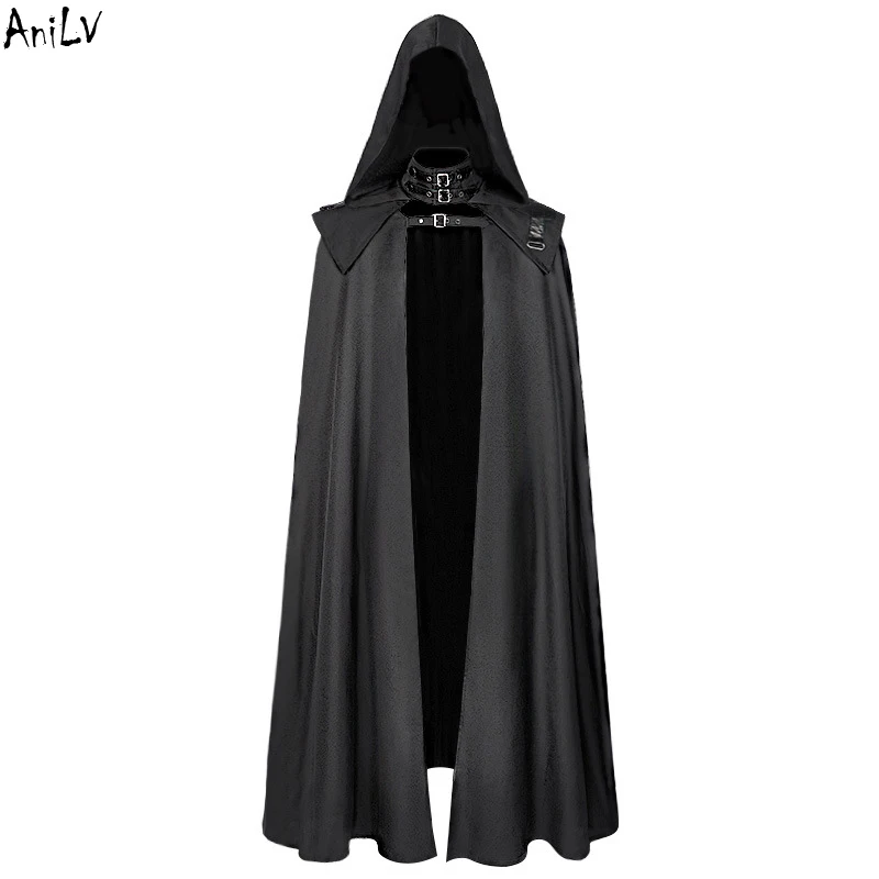 

AniLV Medieval Viking Knight Pirate Cloak Halloween Witch Devil Hooded Cape Magic Robe Costume Cosplay