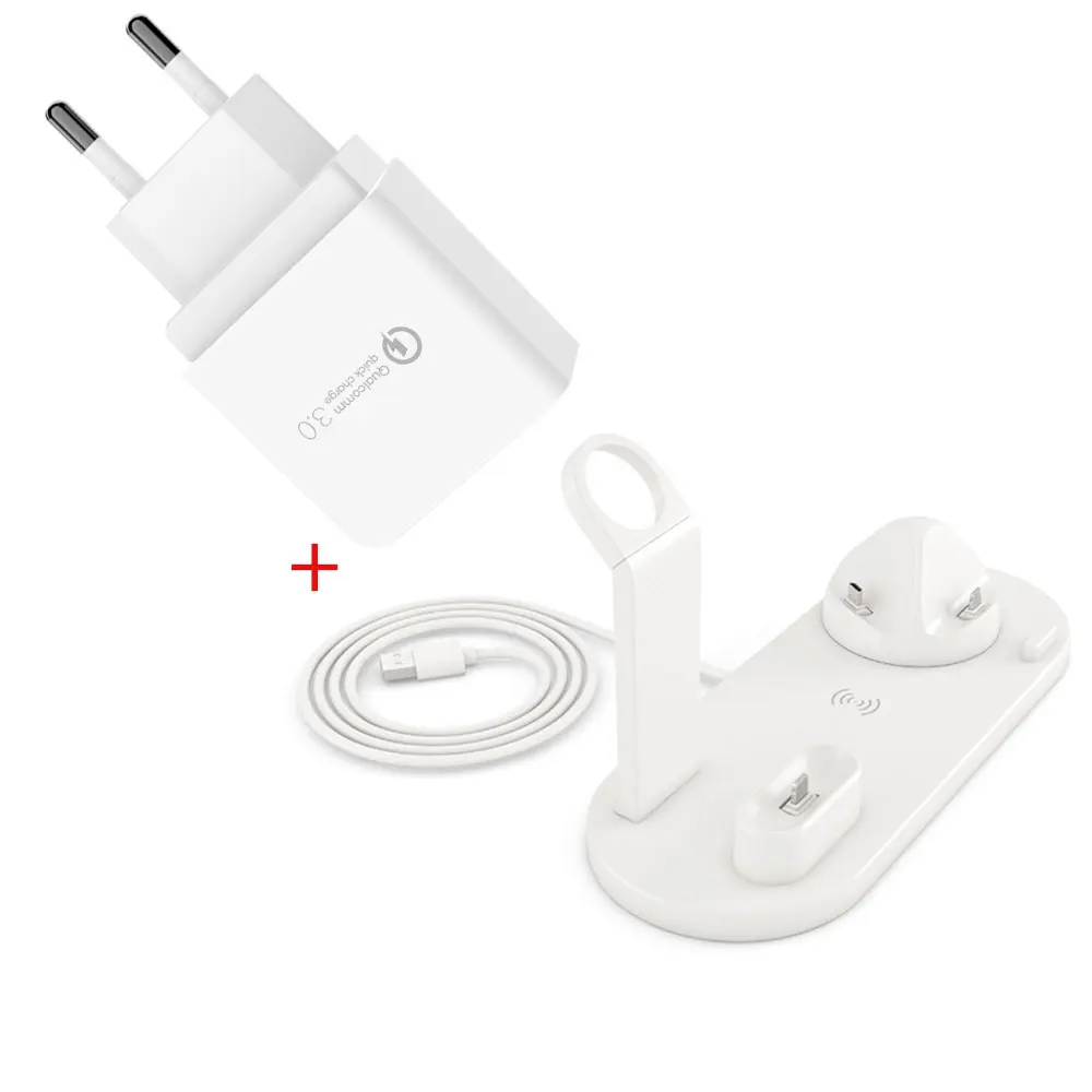 White EU Plug Беспроводное зарядное устройство 4 в 1 быстрая подставка для Apple Watch Series 5 4 3 2 Iwatch Airpods 2 Iphone XS MAX XR 8 Plus X Док-станция - Тип штекера: White EU Plug