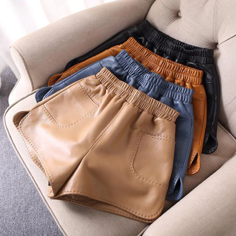 New Arrival Designer Sheepskin Real leather short pants Women's High Quality Genuine Leather Pockets pants C596
