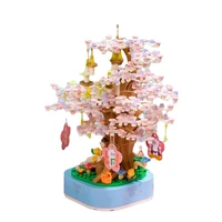 city creative street view series cherry blossom music box office decoration building blocks bricks christmas toys