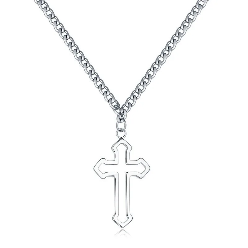 

Simple Vintage Gothic Hollow Cross Pendant Necklace Silver Color Punk Street Style Necklace for Women Men Gift Necklace Jewelry
