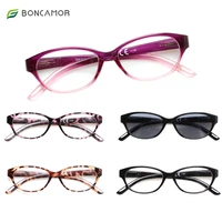 boncamor fashion cat eye reading glasses high quality spring hinge men and women reader eyeglasses includes outdoor sunglasses
