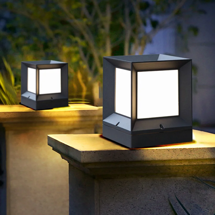 

Thrisdar E27 Cube Outdoor LED Pillar Lamp Courtyard Gate Door Stigma Lamp Waterproof Landscape Villa Pathway Post Boilards Light