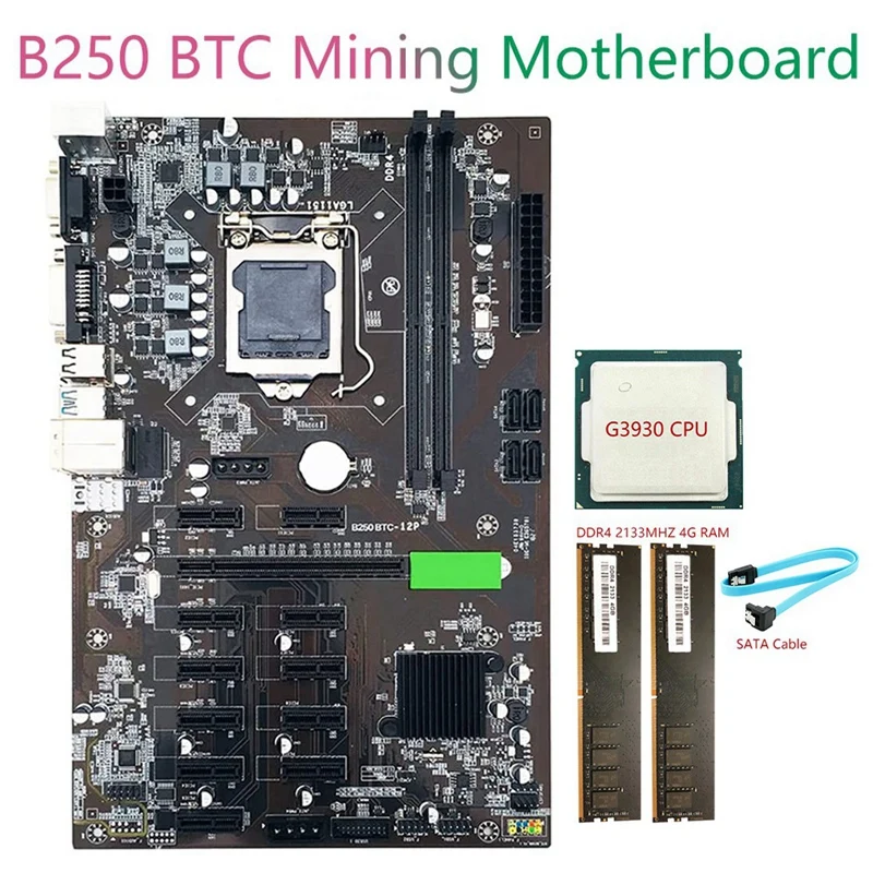 Материнская плата B250 BTC для майнинга LGA 115 12X слот графической карты 2x DDR4 4 Гб 2133 МГц