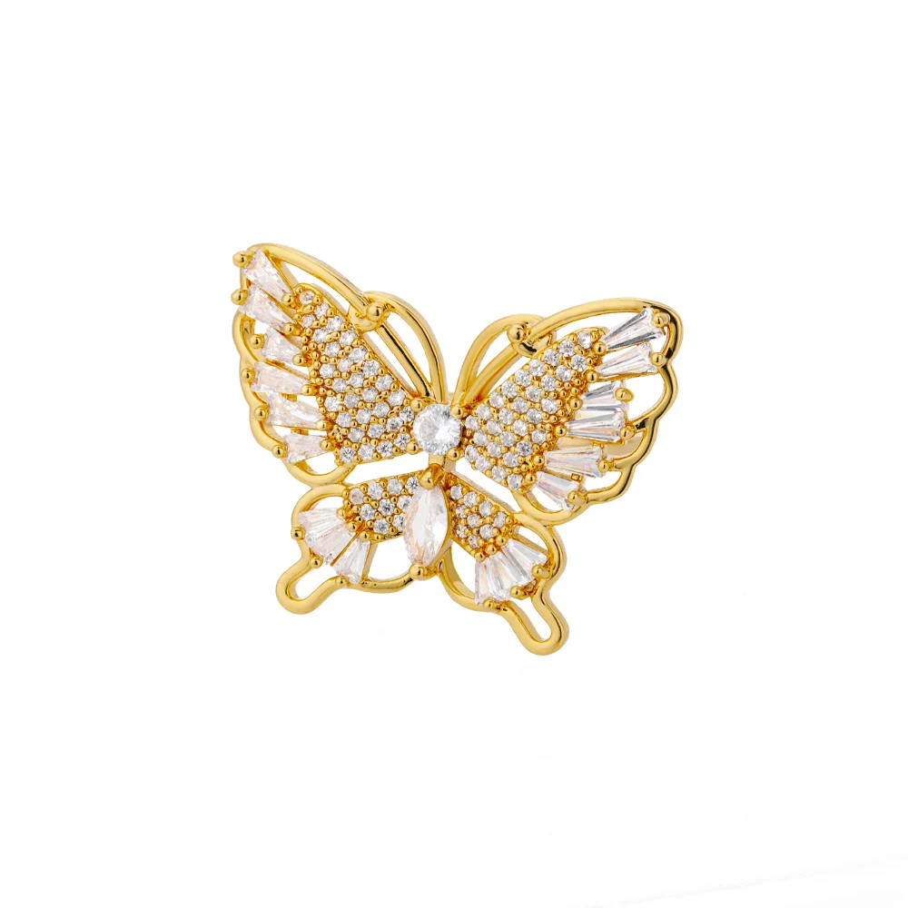 Кольца с блестящими кристаллами в виде бабочки для женщин и девушек позолоченные