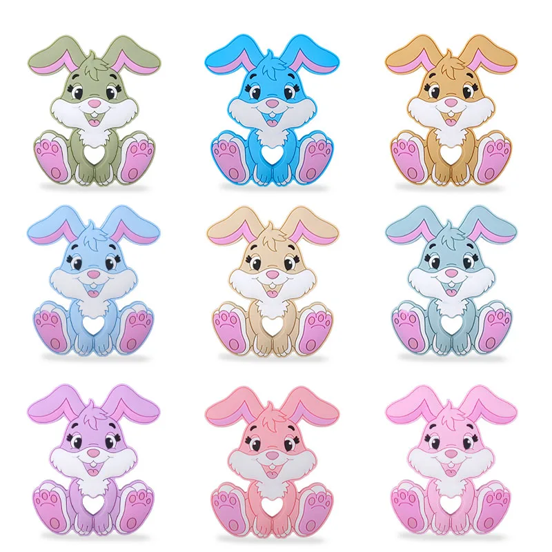

XCQGH 1PCS Cute Rabbit Baby Teether Silicone Nursing Chew Bunny Teething Rattle Toy