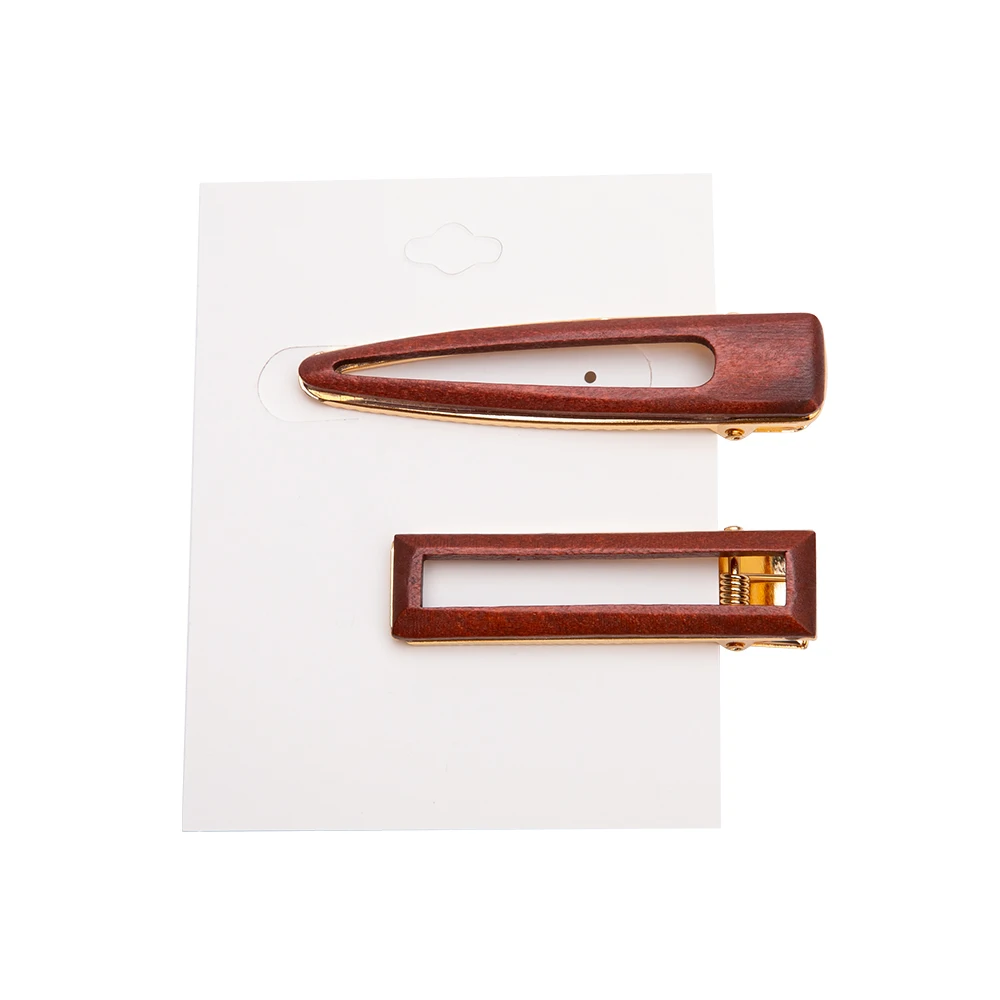 brown 2pcs 2/3 шт, трендовые яркие Твердые Полые геометрические заколки для волос для женщин, деревянные заколки для волос, ручная работа, заколка для волос, для девушек - Цвет: brown 2pcs