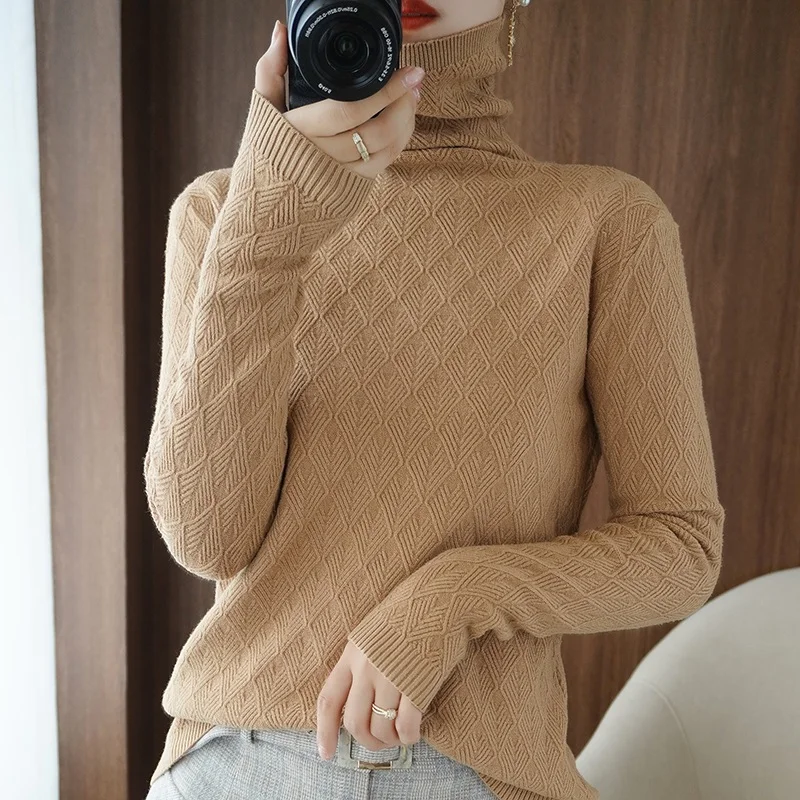 

Зимний кашемировый свитер с высоким воротником 2021, женский свитер с высоким воротником, Женский пуловер, Однотонный свитер большого размер...