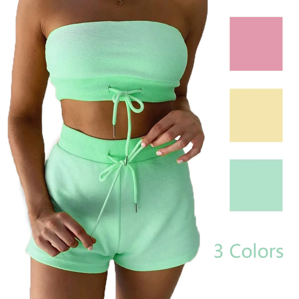 Женские комплекты из двух предметов Топ без бретелек и шорты спортивная одежда