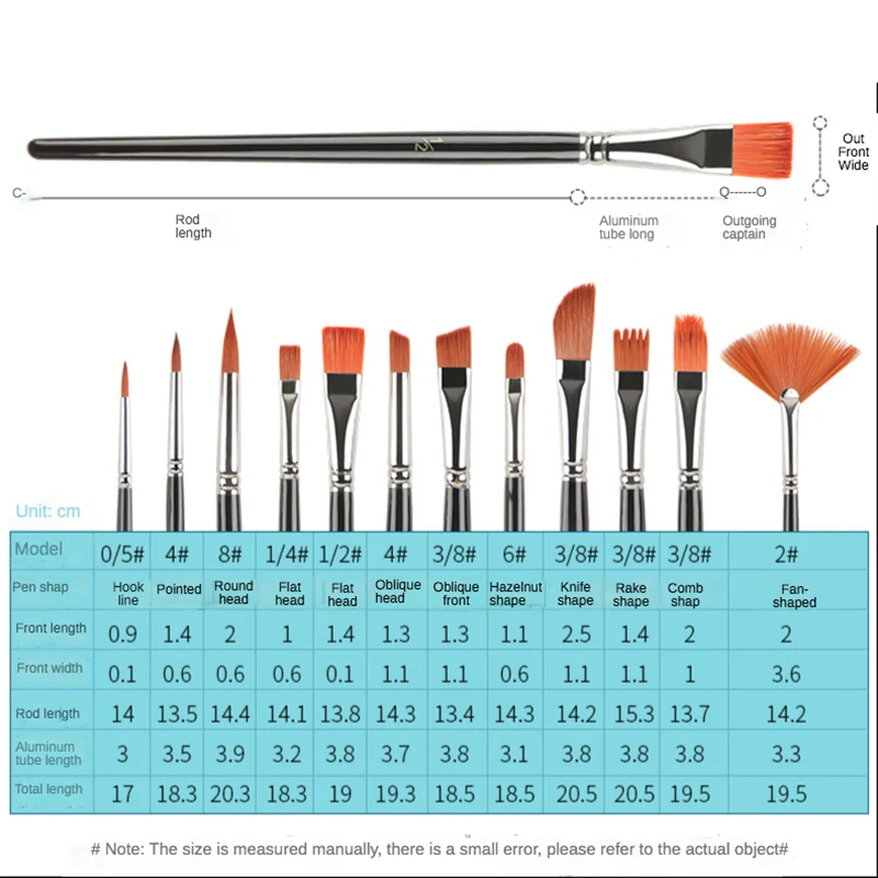 12Pcs Multi-functional Short Wood Black Stem For Beginner Gouache Watercolor Acrylic Oil Painting brush Set  Nylon Hair Art Tool