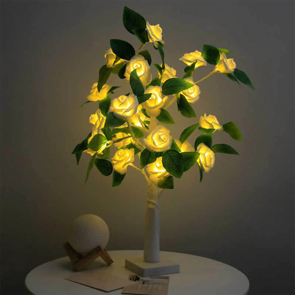 

Battery Powered 24LED Rose Tree Light Christmas Decorations Valentines Day Wedding Ramadan 2022 Ornaments Easter Wall Decor