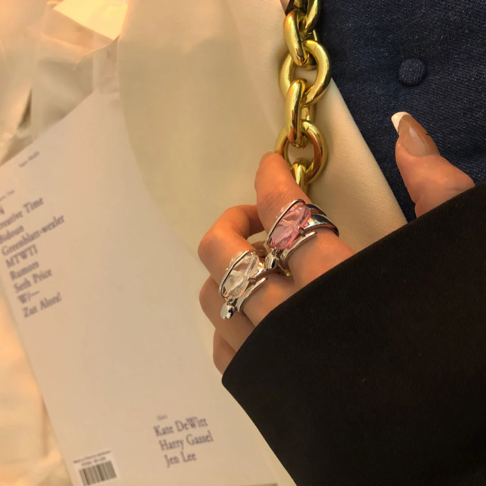 

Women Ring Transparent Pink Stone Sweet Love Heart Shape Crystal Adjustable Open Rings Reiki Fashion Jewelry Party Jewelry