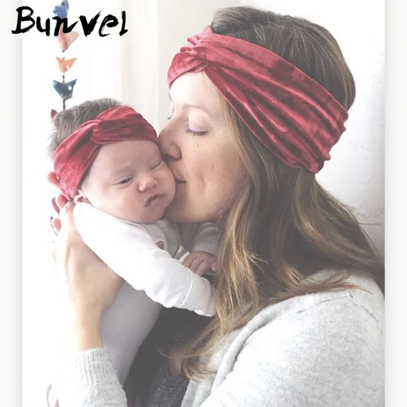 Бархатная одежда Мама и я тюрбан однотонный ободок для волос осенне зимняя