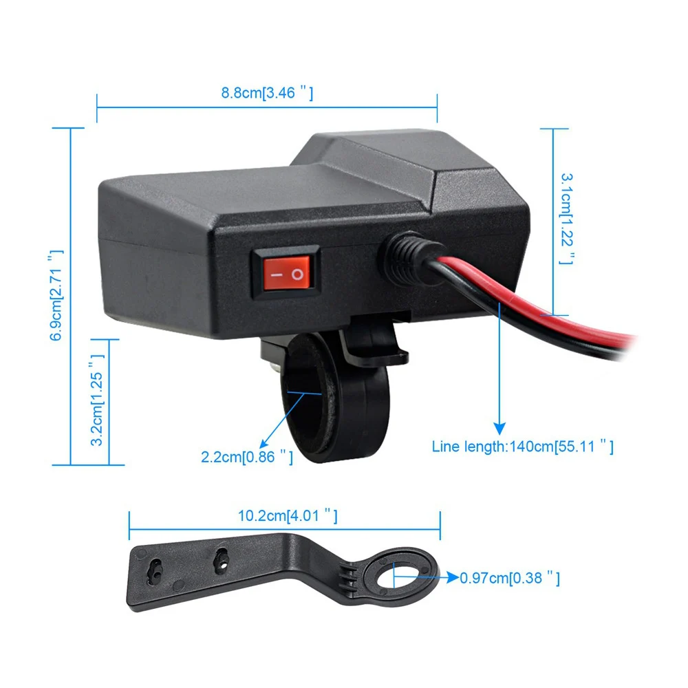 

New 10-24V Motorcycle Handlebar Charger Waterproof Motorbike Dual USB Port Adapter Power Supply Socket for Mobile Phone
