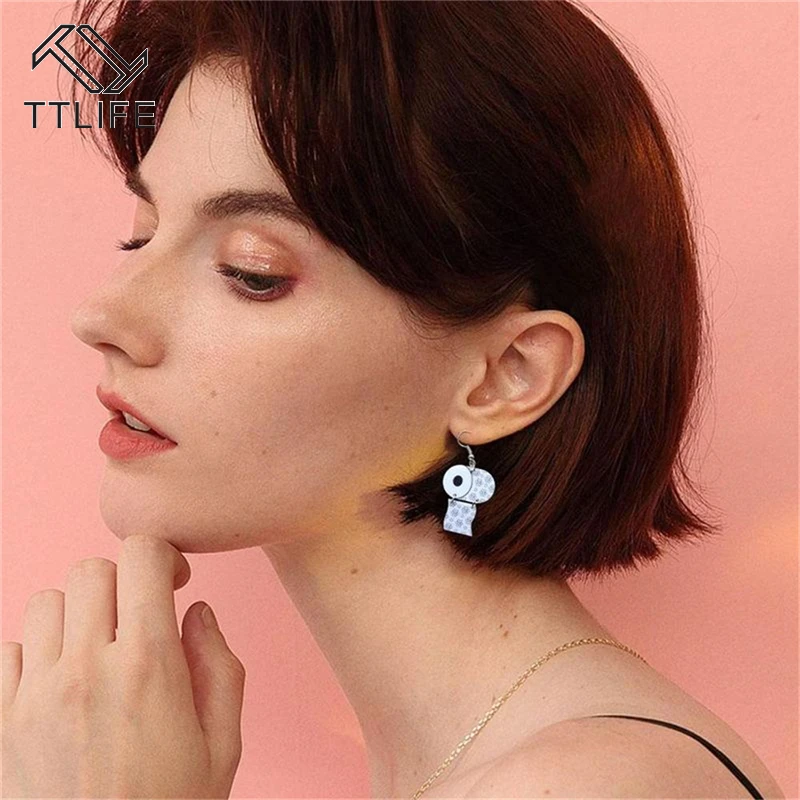 2020 Висячие забавные рулонные серьги с принтом туалетной бумаги 3D висячие