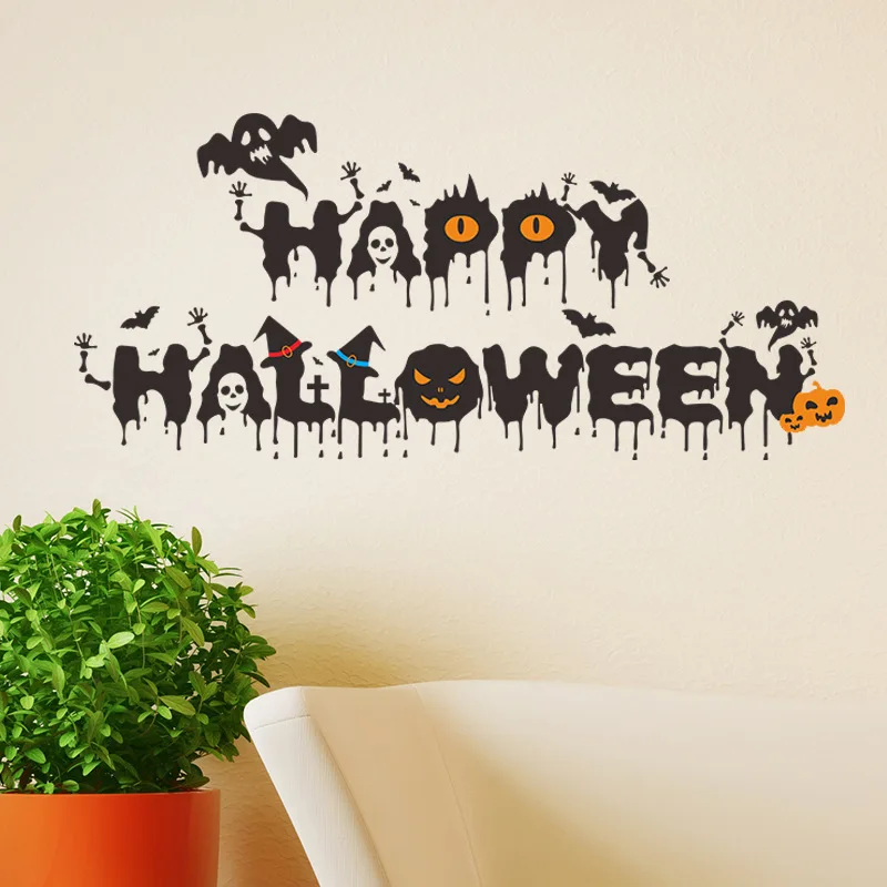 

New Removable Halloween Festival Decoration Wall Stickers Creative Crow Imp Wall Decal Shop Window Door Fridge Sticker Art