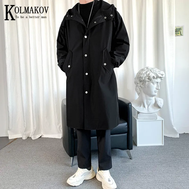 

KOLMAKOV New Trench Coats For Men's Spring Wear Medium And Long Overcoat Bulky Coat In Solid Color Hooded Male Jacket