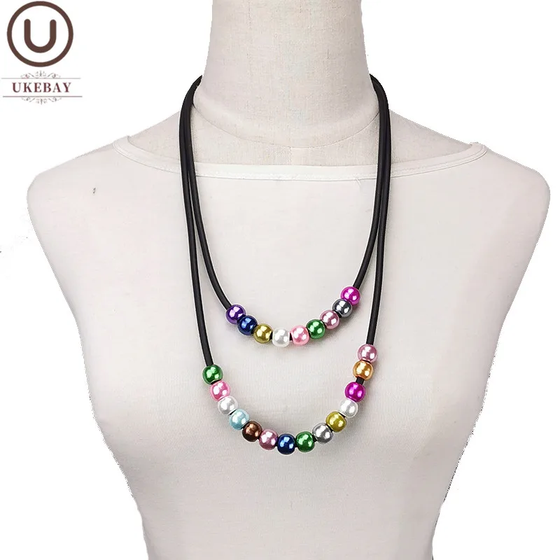 

UKEBAY NEW Pearl Necklaces Women Choker Necklace Simple Handmade Jewelry Rubber Jewellery Clothes Accessories Sweater Chains