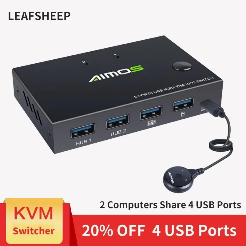 

New 2 In 1 Out 4K USB HDMI KVM Switch Box for 2 PC Sharing Keyboard Mouse Printer Plug Paly Video Display USB Swltch Splitter