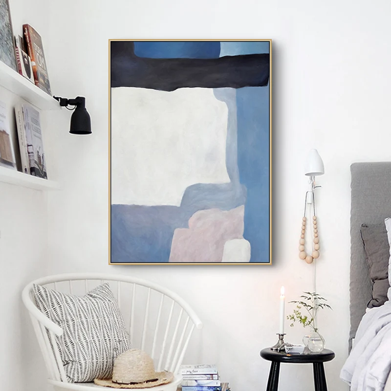 Нордическая абстрактная синяя текстура настенный художественный холст Постер и